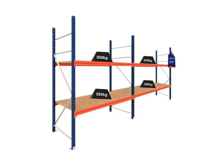 PROREGAL® Schwerlastregal DOMINUS 2 Felder 200x300x40cm 2 Ebenen Spanplatten Blau/Orange
