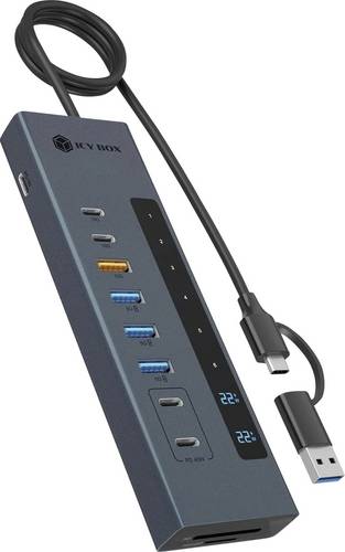ICY BOX 61159 USB-Hub 7+2 Port USB-C (USB 3.2 Gen 2), USB-C PD, USB-A (USB 3.2 Gen 2), USB-A (USB 3.2 Gen 1), SDHC, SDXC, SD
