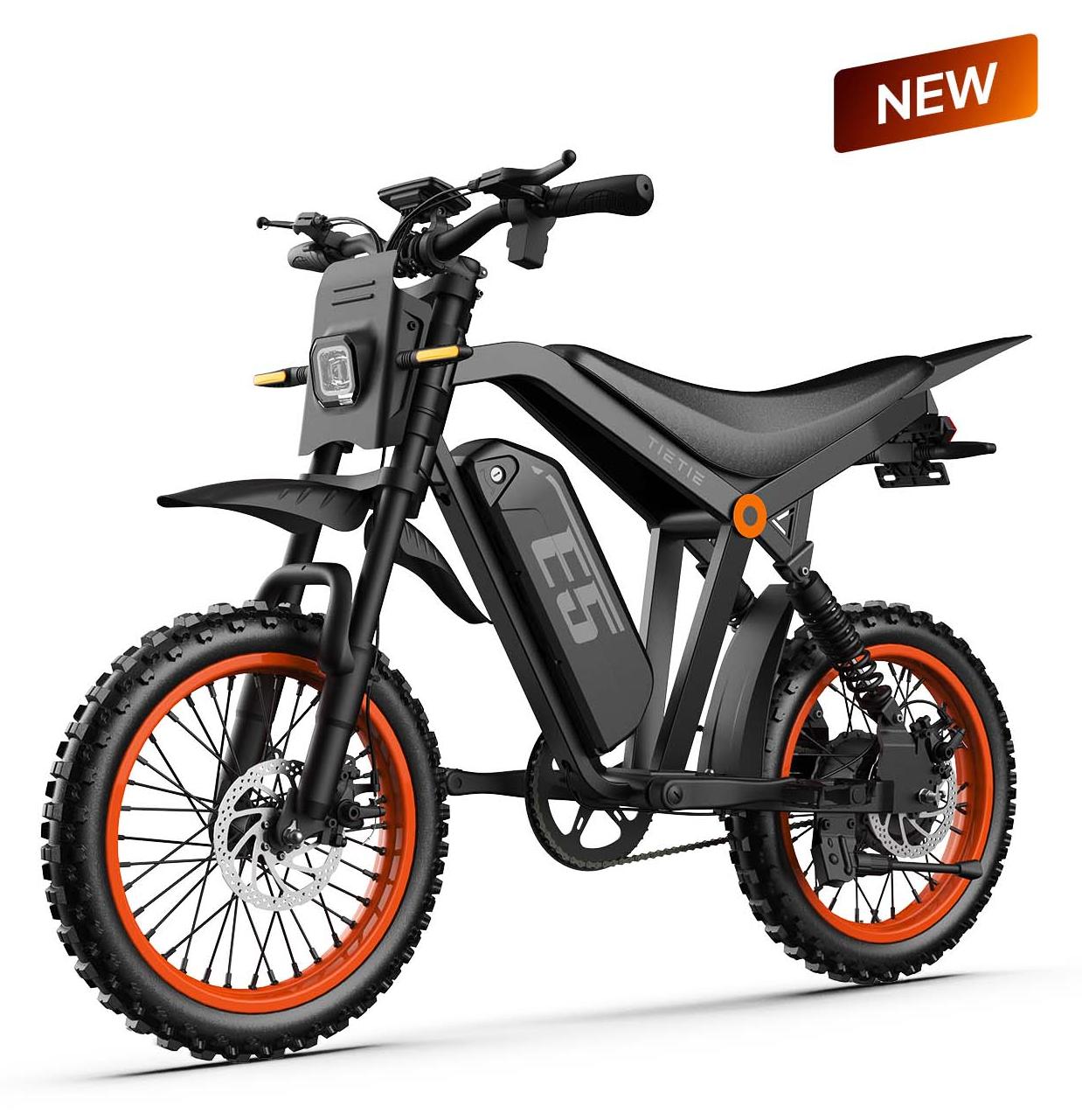 E-Bike Fatbike 48V 20Ah Akku 80km Reichweite 14x3.0 Zoll Schwarz Orange