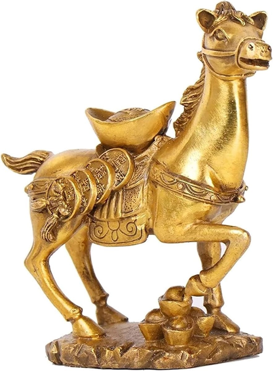 Handgemaakt messing paardenbeeld decoratie sculptuur goudkleurig