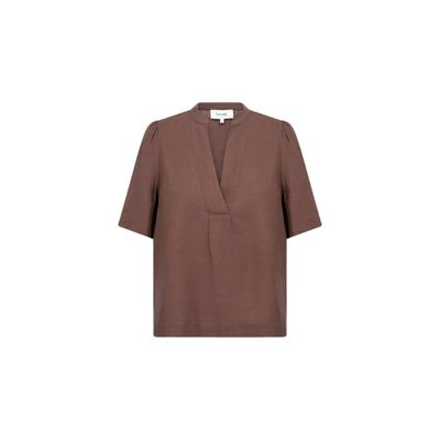 Blusentop LEVETE ROOM "Levete Room Shirt LR-NAJA", Damen, Gr. XXL, braun (8851, shopping bag), Obermaterial: 55% Leinen, 45% Viskose, Blusen Blusentop