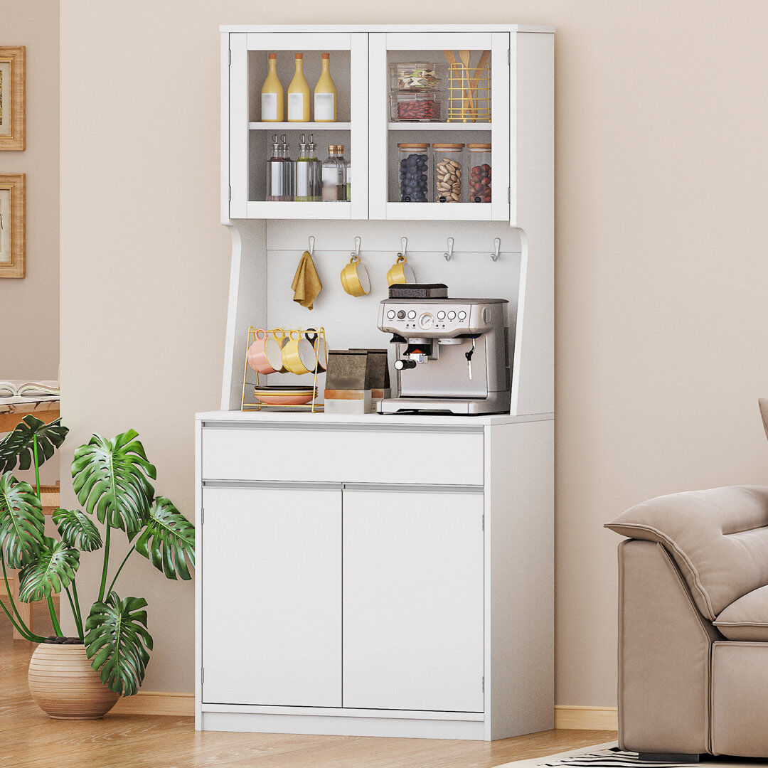 Hzuaneri Kitchen Cabinets, Tall Kitchen Cupboard with Countertop and Drawers, Freestanding Pantry Storage Cabinet, Adjustable Shelves, for Dining Room, Living Natural 180cm H X 75cm W X 40cm D