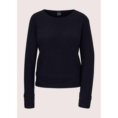 Longpullover MADELEINE "Pullover Rippstrick-Pullover mit Zopfdetails", Damen, Gr. 48, schwarz (marine), Modern, comfort fit, Pullover Longpullover