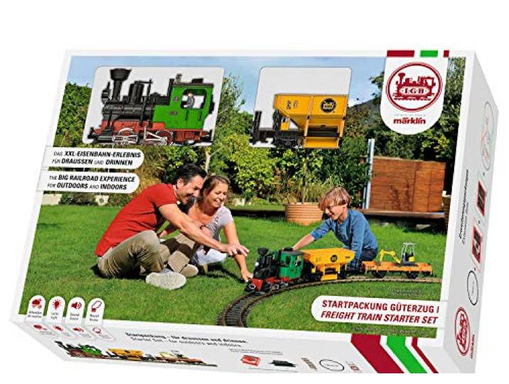LGB 70403 - Gartenbahn Starterset Güterzug – Gartenbahn-Modelleisenbahn, mit Lokomotive und Zwei Waggons, Outdoor-Eisenbahn, Spur G