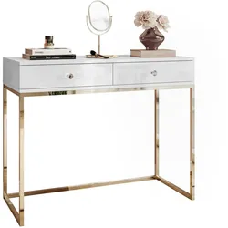 KONSOLE BLANCO mit Schubladen GOLD CHROM Weiß Hochglanz Kristallgriff