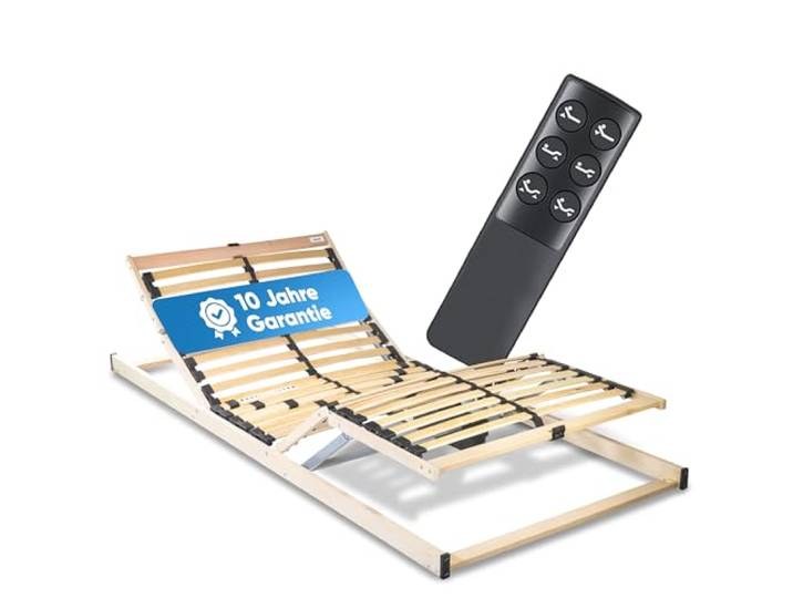 RehaSleep Lattenrost elektrisch verstellbar Komfort 120x200 – 28 Birkenholzleisten für erholsamen Schlaf – 100 Nächte Probeschlafen – Lattenrost elektrisch Made in Germany