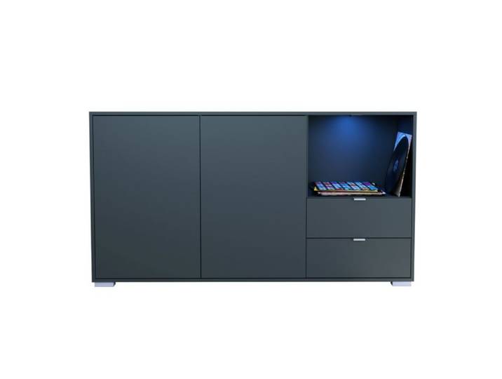 Buffet Milano commode 2 portes anthracite mat & 2 tiroirs anthracite mat corps anthracite mat + LED (152 5x83x37 cm)