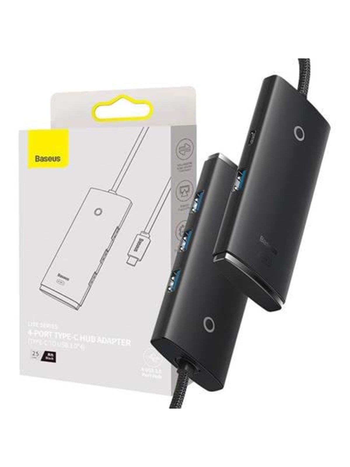 Baseus Lite Series Hub 4in1 USB-C to 4x USB 3.0 + USB-C 25cm (Black) USB-Hubs - USB 3.0 - 4 - Schwarz