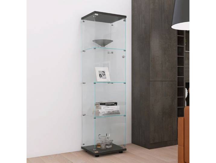 Vitrine en Verre 164 cm Vitrine de collection Armoire de Collection Salon Vitrine sur pied avec serrure 1 portes 4 étages Noir