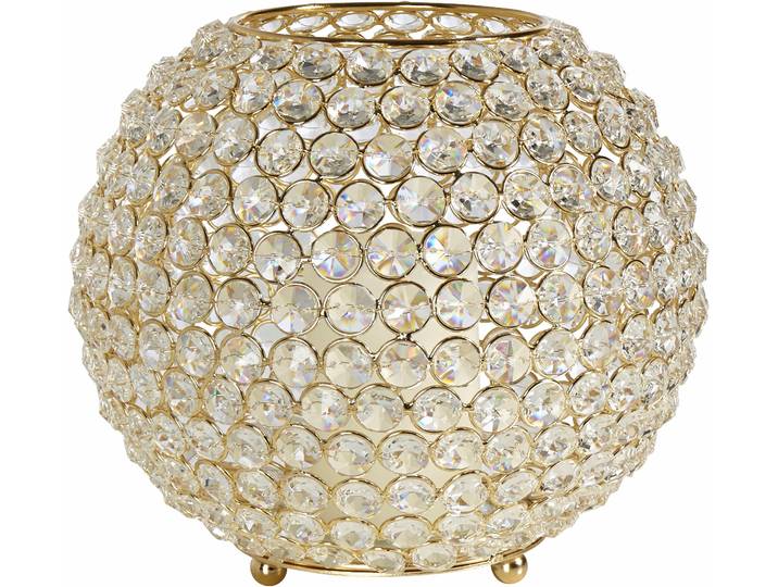 Windlicht GOODPRODUCT Kristall , gold (goldfarben), H:18cm Ø:21cm, Aluminium, Glas, Kerzenhalter, Windlicht