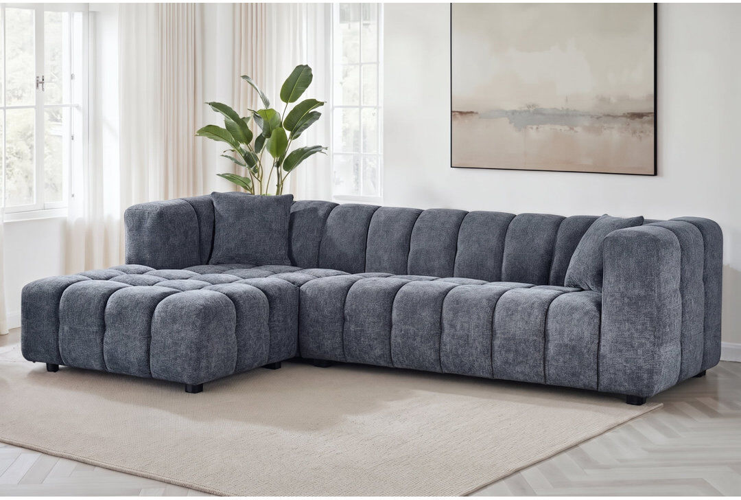 Ebern Designs 5 Seater Corner Sofa Blue Without Ottoman