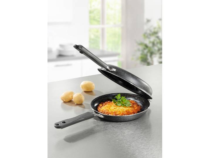Doppelpfanne mit Antihaftbeschichtung – perfekt für Rösti, Pfannkuchen und Omelett, Schwarz