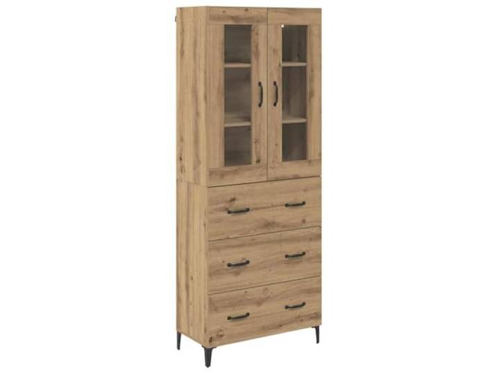 Kaorsrow Highboard Artisan-Eiche 69,5x34x180 cm Holzwerkstoff 2-teilig Mehrzweck-Schrank mit Tür und Schublade für Wohnzimmer und Schlafzimmer, mit stilvollen schwarzen Metallbeinen.