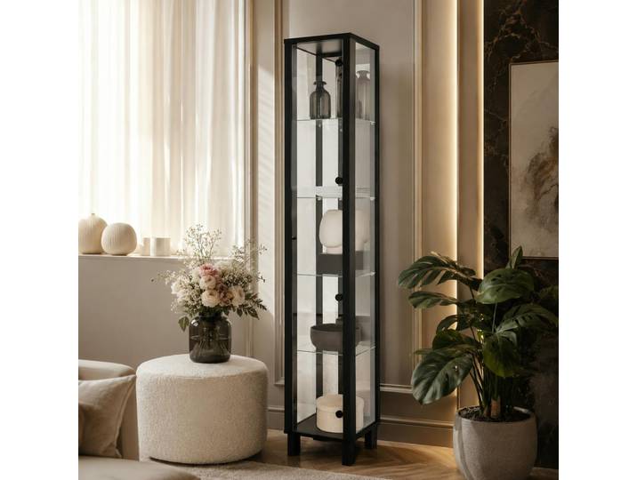 Colonne Vitrine Noire 5 Niveaux 1 Miroir Raven