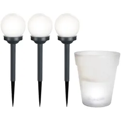 Solarleuchte Stecklampe Außenleuchte Kugel mit Erdspieß Blumentopf Solar, 1x Blumentopf 3x Kugel, LED Leuchtmittel, 4er Set