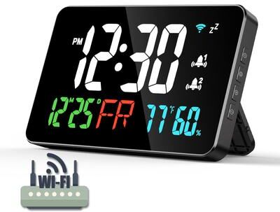 Daily Discovery WiFi Digital Wall Clock LED Display With Temperature Humidity Date Smart Digital Alarm Clock white