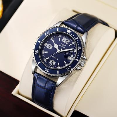 Youfap Market Luxury Business Waterproof Men Watch, New Top Brand Man Wristwatch, Quartz Leather Men's Watches Handsome blue