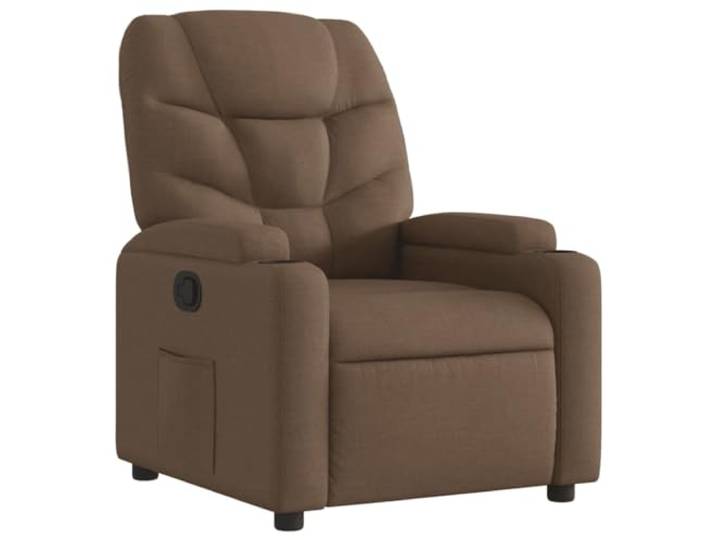 Fisinber Relaxsessel mit Liegefunktion, TV Sessel Stoff Braun, 110 kg Verstellbare Lehne bis 135 Grad, 2 Becherhalter und Seitentasche für gemütliche Filmabende im heimischen Wohnzimmer.