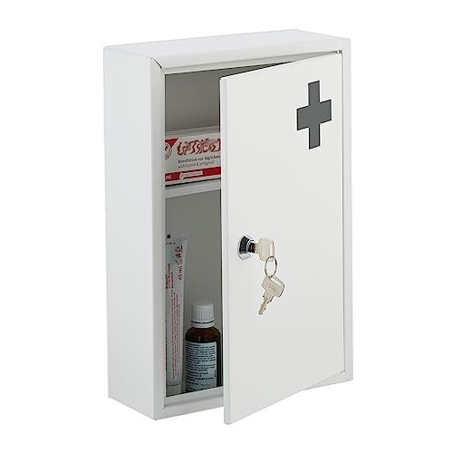 Relaxdays Afsluitbaar Medicijnkastje met LED-verlichting, Metaal, Wit