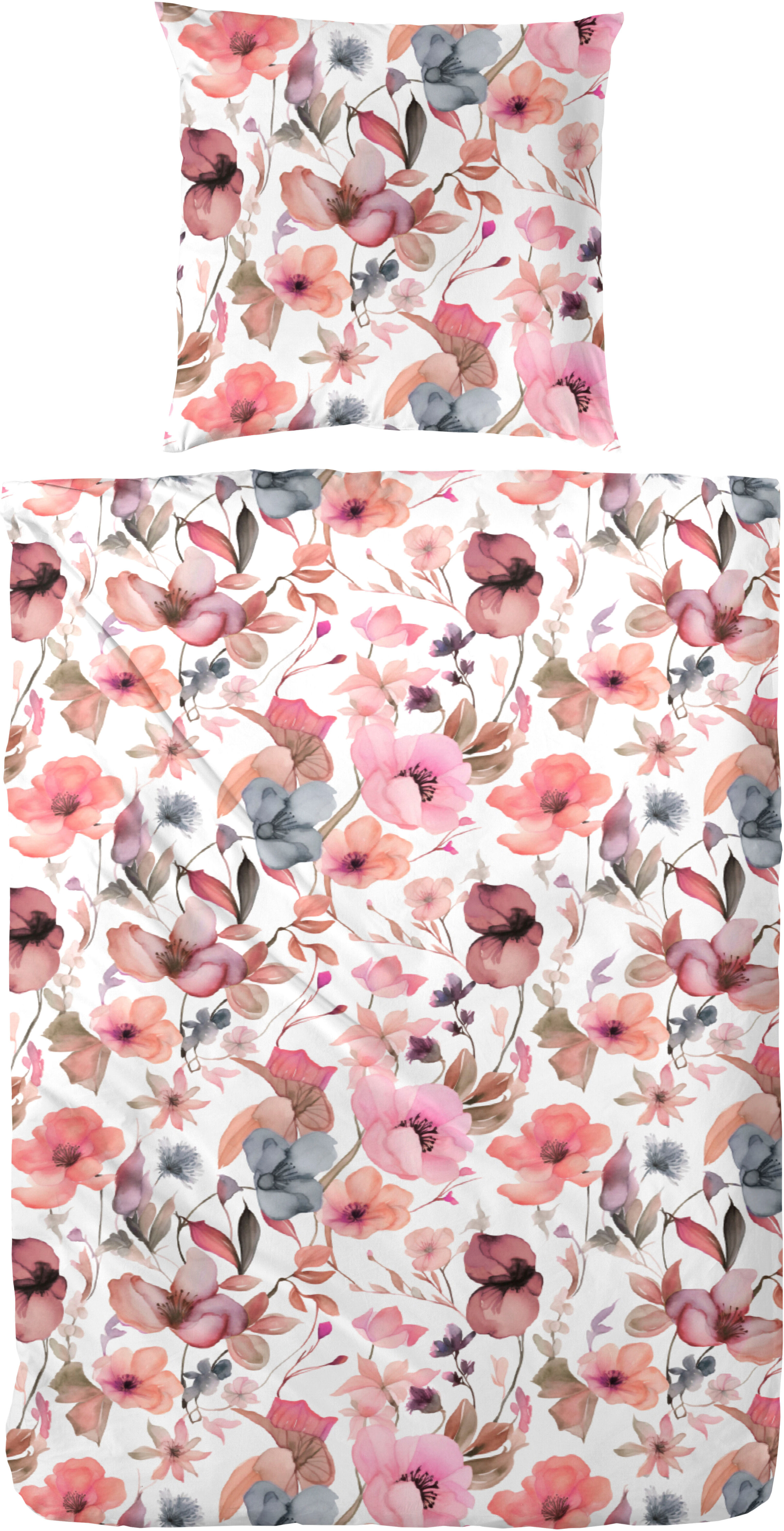 Bettwäsche PRIMERA "Primera Mako-Satin-Bettwäsche Viola", rosa, B/L: 135cm x 200cm, 1 Stk., 1 Stk., Mako-Satin, B/L: 80cm x 80cm, 2 Stk., Mako-Satin, Obermaterial: 100% Baumwolle, Bettwäsche, Bettwäsche, mit einem kräftigen Blumenmuster rosa B/L: 135cm x 