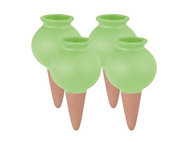 Relaxdays Arrosage en Terre Cuite\, Lot de 4\, 100 ML chacun\, pour intérieur (Chambre) ou extérieur (Balcon)\, Vert/Marron