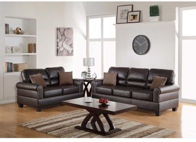 Esofastore Espresso Finish 2pc Sofa Set Tapered Legs Rolled Arms