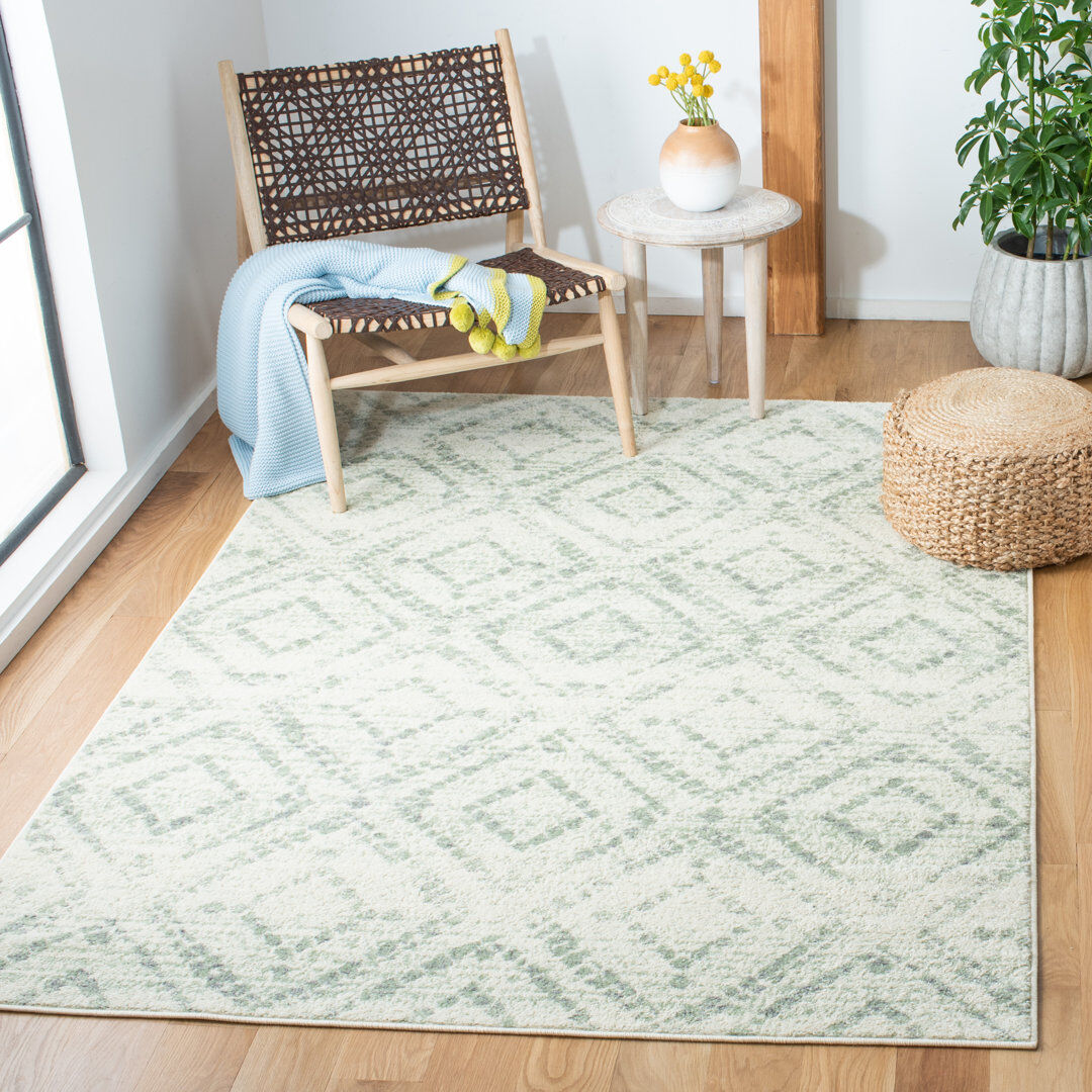 Gracie Oaks Moroccan Area Rug Ivory/Green Round 183 cm