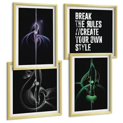 BILDER SET 4er Set - 50x50 cm & 40x60 cm Goldrahmen - Abstrakte schwarze Muster