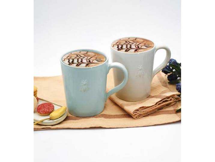 La Rochère Henkelbecher Abeille Biene – Natur – 520 ml – 2er Set – Kaffeebecher mit Bienenrelief – Keramik – Spülmaschinen- und Mikrowellenfest