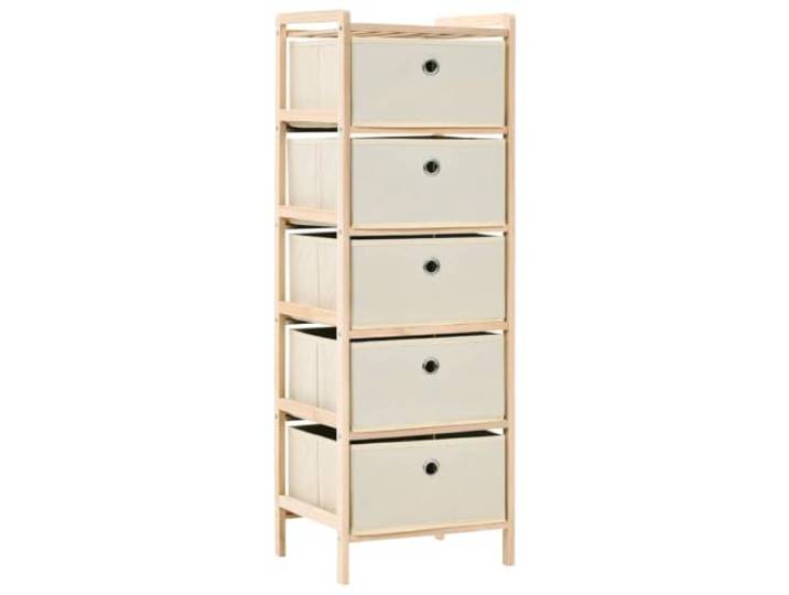 KUPTYERFG Beistellschrank mit 5 Stoffkörben Kommode Zedernholz Beige Schmaler Lagerregal-Schrank für Schlafzimmer und Badezimmer. Leichtes Design aus Zedernholz mit beigen Körben.