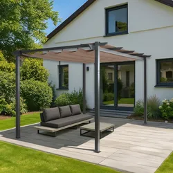 Aluminium Pergola MCW-N93, Gartenpavillon Pavillon Garten, stabiles 8cm-Gestell Schiebedach UV50+ 3x4m ~ taupe