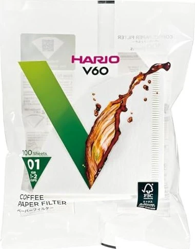 Hario Papierfilter V60-01 (VCF-01-100W), weiß, 100 Stk., 100 Stück