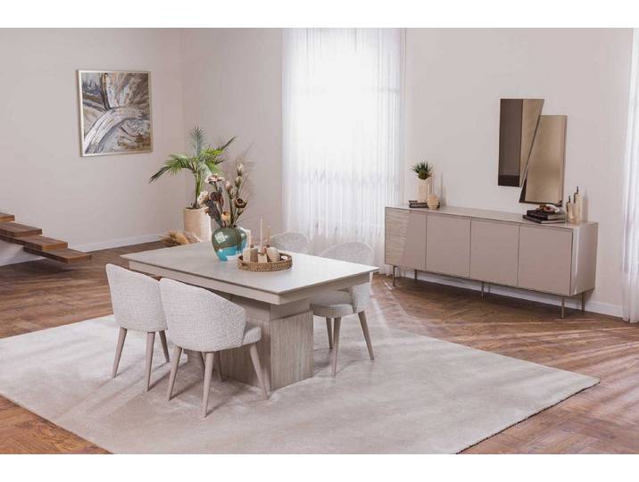 JVmoebel Essgruppe Esstisch Stuhl Sideboard Spiegel Stil modern Farbe beige neu Küche, (8-tlg)
