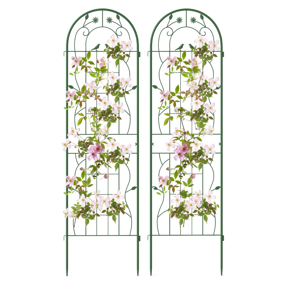 Costway Rankgitter Metaal 2-delige set Decoratieve Tuinhek Vrijstaande Klimsteun Groen B: 50 cm, H: 180 cm