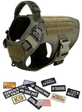 Inspired Finds Military Tactical Dog Harness Collar Leash And Patches Set For Large Dogs green Harness+patches l