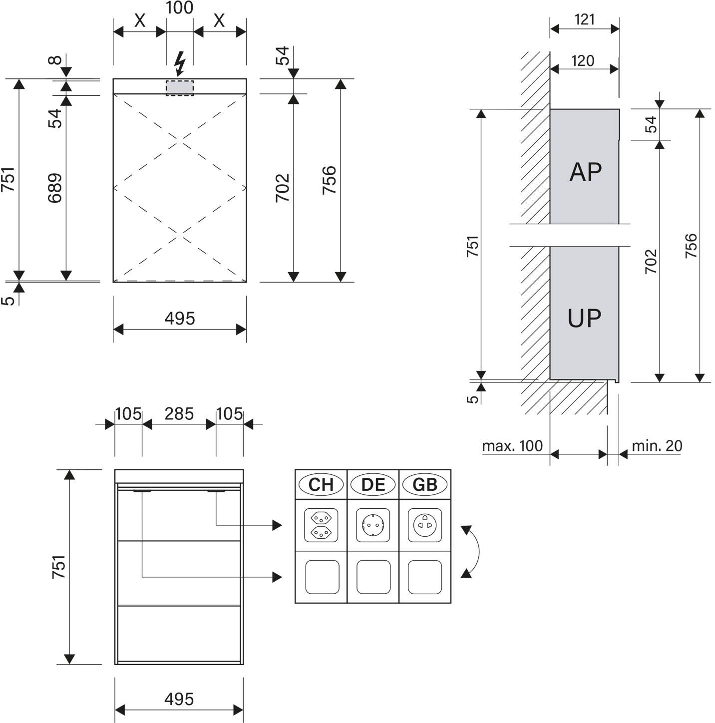 Schneider PATA LED Spiegelschrank PAT 50/1/LED 49,5 x 75,6 cm, 4000 K, CH, Badmöbel, 161.050.01.02, weiß - weiß
