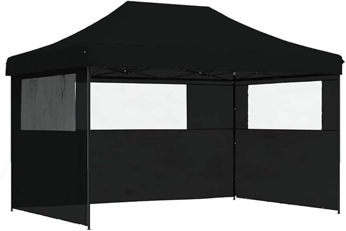 Pop-up Partyzelt faltbar für Veranstaltungen mit 3 Seitenteilen in Schwarz, faltbares Festzelt für Outdoor-Events und Robustes Gartenzelt mit Stahlgestell, großes Popup-Zelt