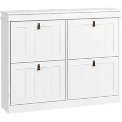 HOMCOM Schuhschrank für 20 Paar, schlanker moderner Schuhschrank mit 4 Klappfächern & verstellbaren Regalböden, Flur-Organizer, 105 x 24 x 82,5 cm, Weiß