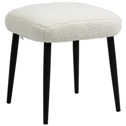 MODFU Fußhocker Polyester in Kaschmir-Optik Cremeweiß 42x42x47 cm mit pulverbeschichteten Stahlbeinen
