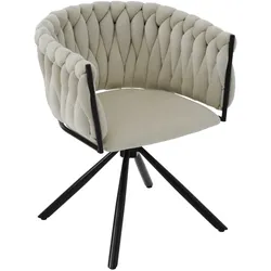 Merax Samt-Esszimmerstuhl, einzelner heller Luxus-Wohnzimmer-Schlafzimmer-Drehstuhl, Freizeit-Drehstuhl mit vier Stützbeinen aus Metall, beige