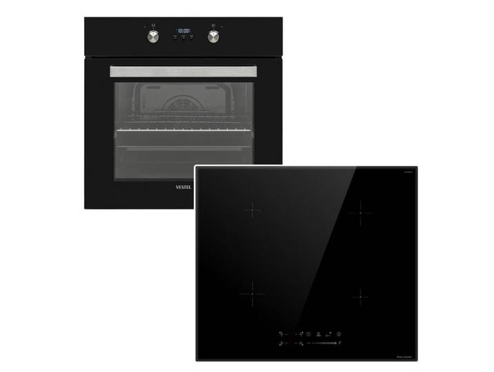 VESTEL Backofen-Set Einbauherd Heißluftschutz Teleskopauszug +keenberk Induktionskochfeld, mit 2-fach Teilauszug
