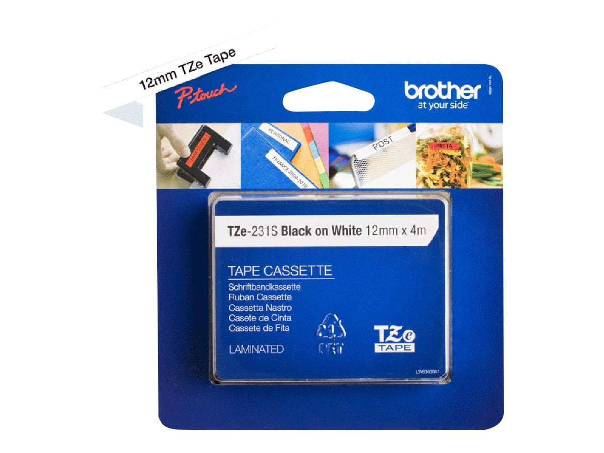 Brother TZe-231S Schriftband schwarz/weiß Klebeband 4m x 1,2cm selbstklebend