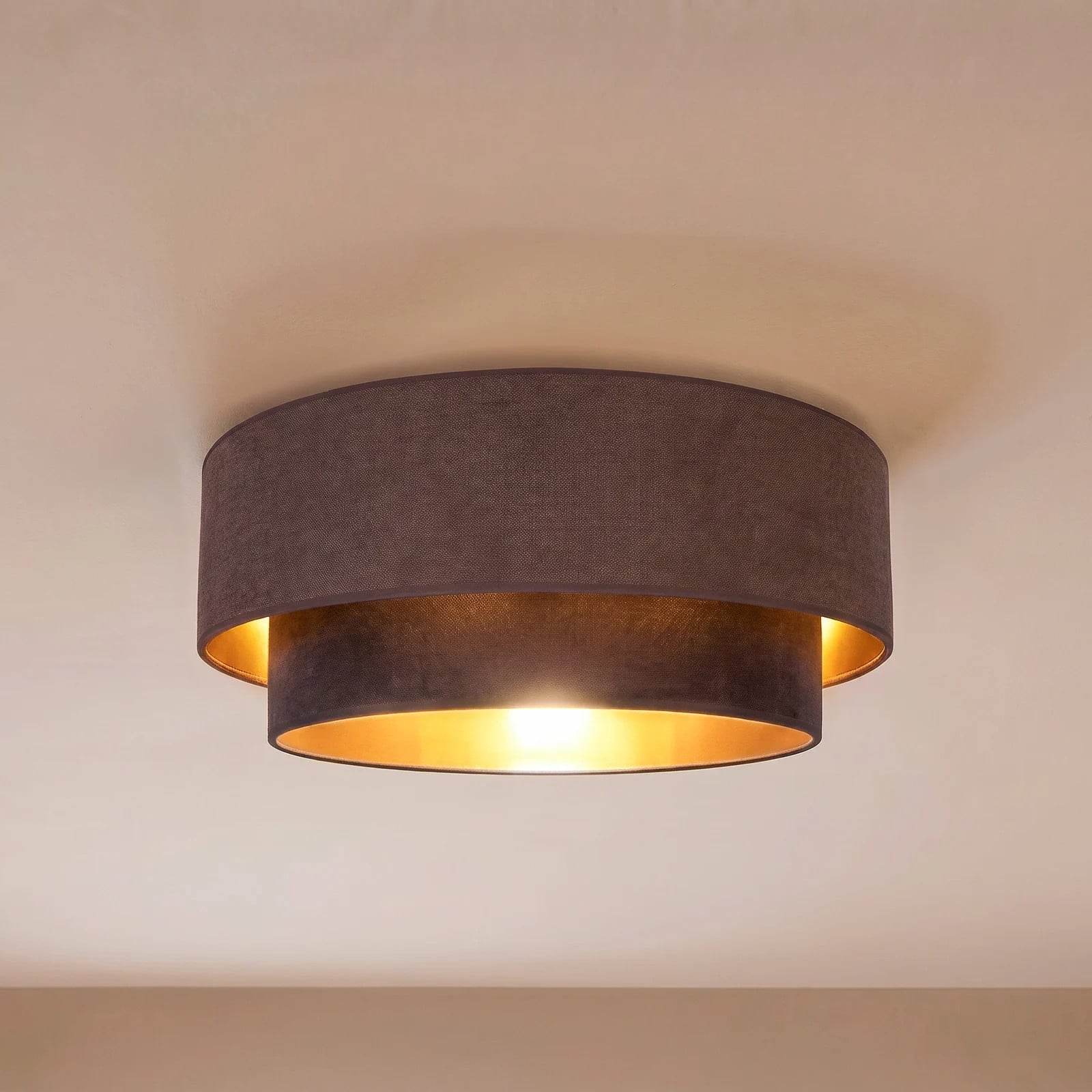 Duolla Boho plafondlamp bruin/goud, Ø 60 cm, textiel en metaal, E27