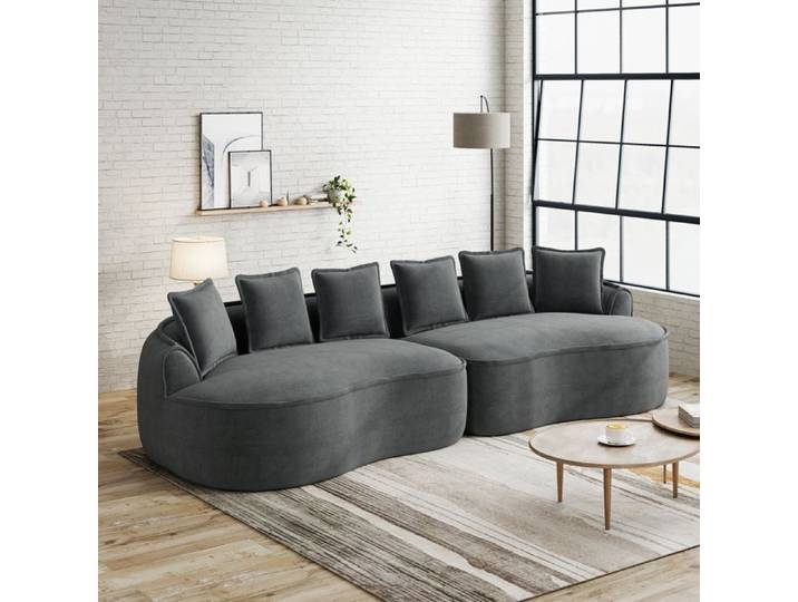 LPOSPI Canapé modulaire 4 places avec méridienne profonde - LPOSPI - assise ergonomique coussins inclus chenille gris