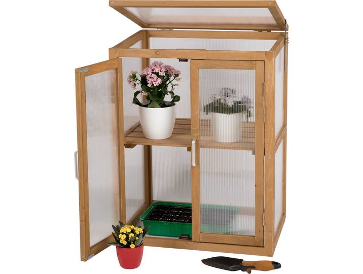 needs&wants® Mini Gewächshaus klein winterfest aus Holz für Balkon Garten Indoor, Frühbeet Treibhaus Anzucht Aufzucht Pflanzschrank Anzuchthaus, braun