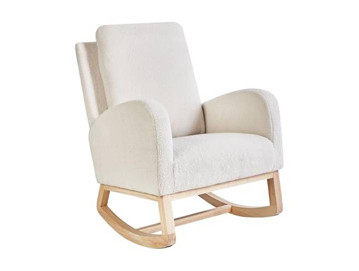 Beliani Schaukelsessel Bouclé Stoff Creme weiß gepolstert hellbraune Holzbeine Alsta