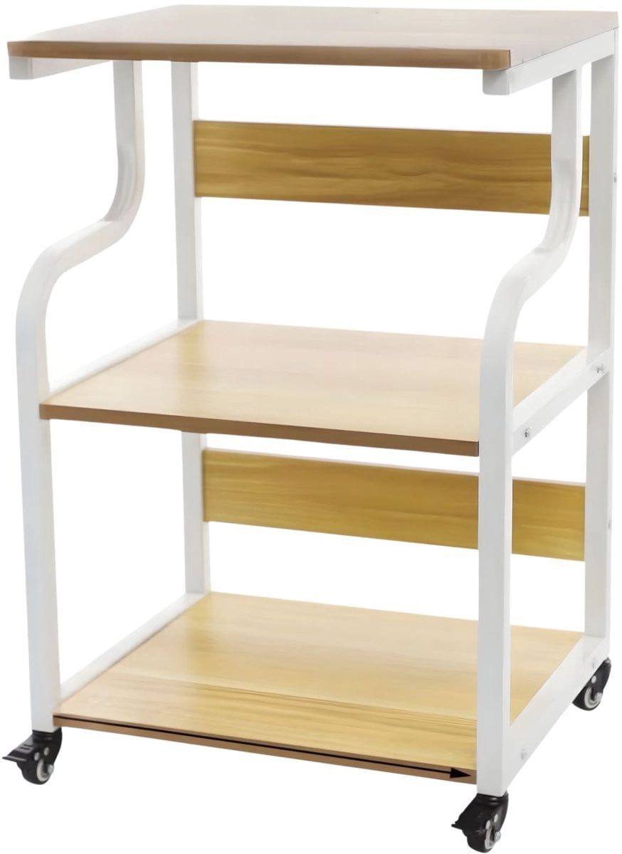 Zwarte 3-laagse printerstandaard voor je thuiskantoor met opbergplank en zwenkwielen, B: 50 cm, D: 40 cm, H: 75 cm