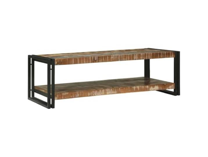 fsahslih Couchtisch Mehrfarbig Massives Altholz 120x50x38 cm mit Ablage Rustikaler Wohnzimmertisch aus Massivholz und Metall mit praktischem Unterfach für Zeitungen und Dekoartikel.
