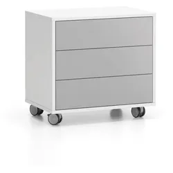 Rollcontainer, Büro-Sideboard LAYERS White, 3 Schubladen, 600 x 400 x 575 mm, weiß / grau