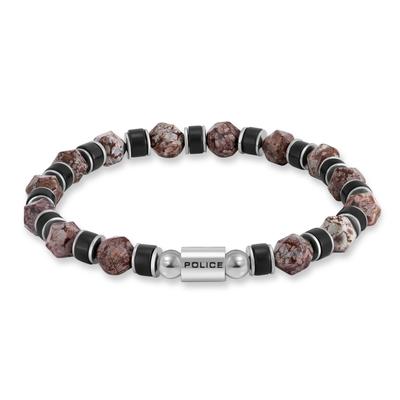 Armband POLICE "Rockcore", edelstahlfarben, schwarznatur, braun, natur, braun, schwarz, Armbänder, Herren, 21,5cm, Edelstahl, Armband, mit Achat oder mit Achat und Lapislazuli